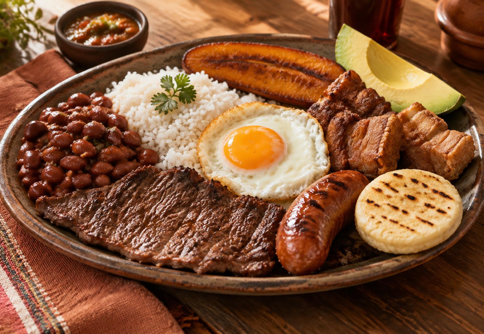 Colombian bandeja paisa platter at El Cafetal